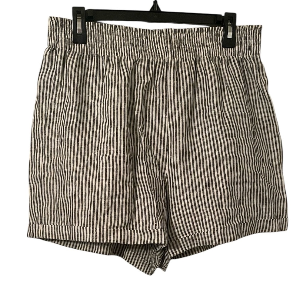 Reformation Women's‎ Black White Striped Hem Fold Linen Shorts Size XL